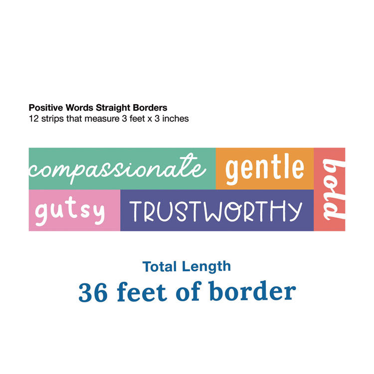 Straight Borders, 12-Piece Set, Motivational: Positive Words, 3" x 3 ft, Multicolor
