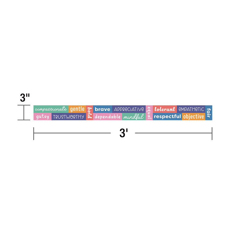Straight Borders, 12-Piece Set, Motivational: Positive Words, 3" x 3 ft, Multicolor