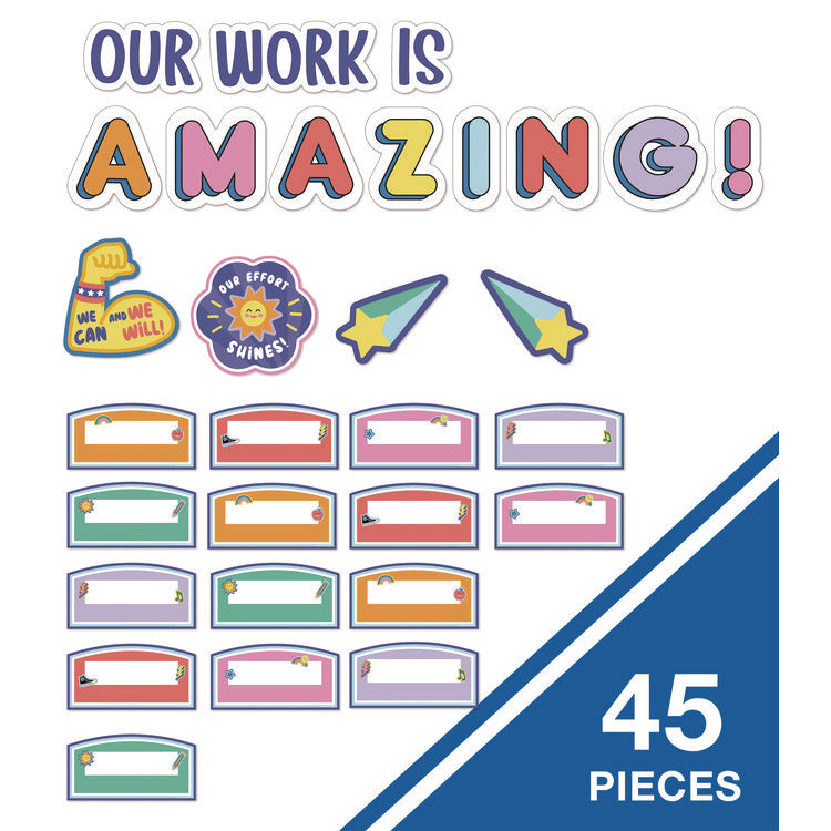 Work Display Bulletin Board Sets, 45-Piece Set, We Stick Together: Our Work Is Amazing, 7.9" x 15", Multicolor