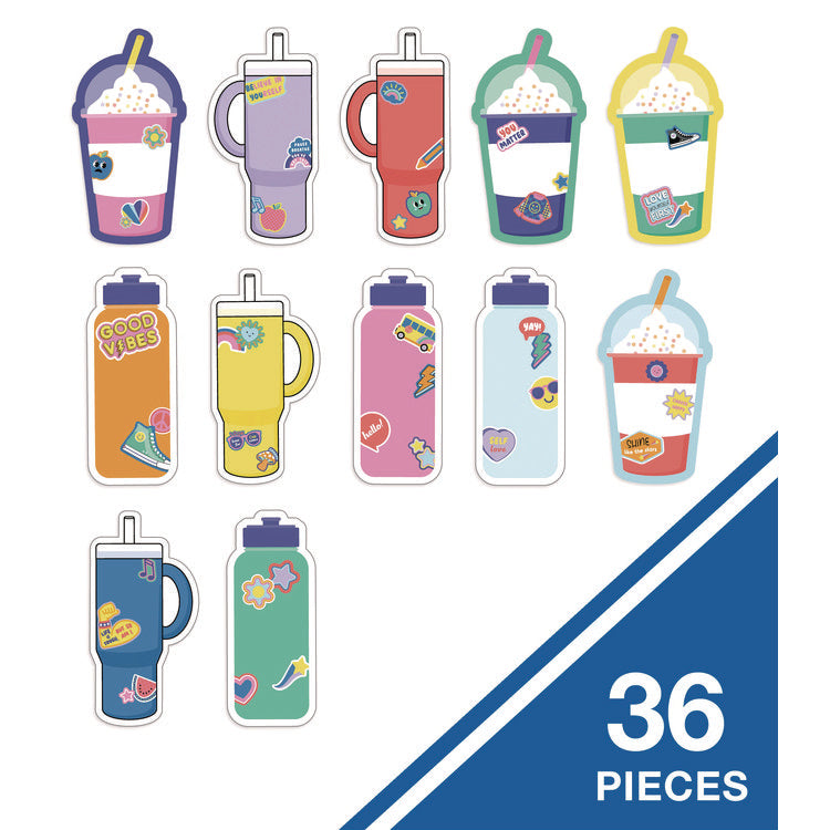 Assorted Colorful Cut-Outs, 36-Piece Set, We Stick Together: Cups + Water Bottles, 5.8" x 8", Multicolor