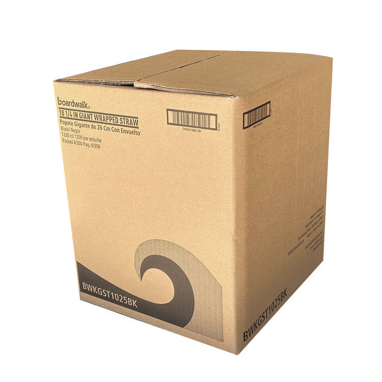 Wrapped Giant Straws, 10.25", Polypropylene, Black, 300/Pack, 4 Packs/Carton