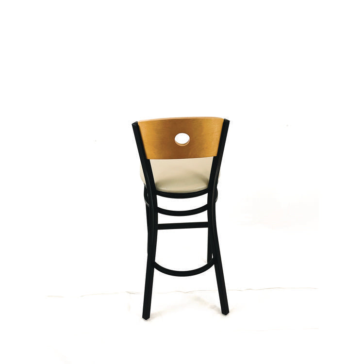 Circle Series Barstool, Supports Up to 300 lb, 28.5" Seat Height, Taupe Seat, Natural Back, Black Base
