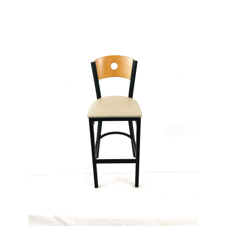 Circle Series Barstool, Supports Up to 300 lb, 28.5" Seat Height, Taupe Seat, Natural Back, Black Base