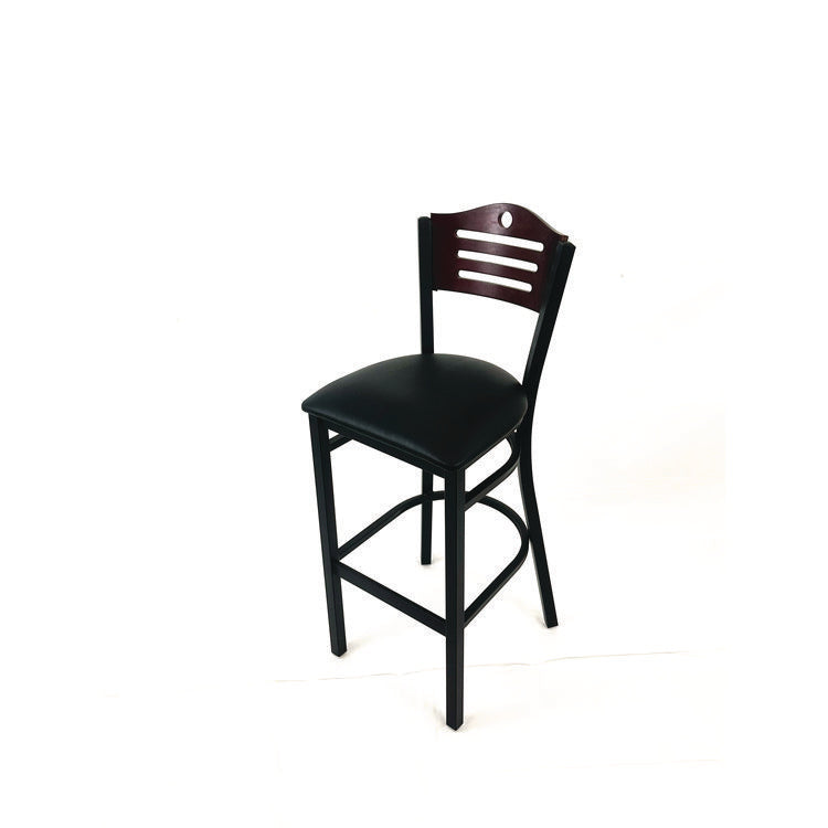 Eagle Series Barstool, Supports Up to 300 lb, 28.5" Seat Height, Black Seat, Dark Mahogany Back, Black Base