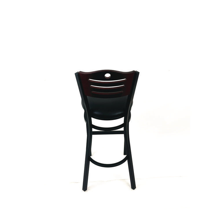 Eagle Series Barstool, Supports Up to 300 lb, 28.5" Seat Height, Black Seat, Dark Mahogany Back, Black Base