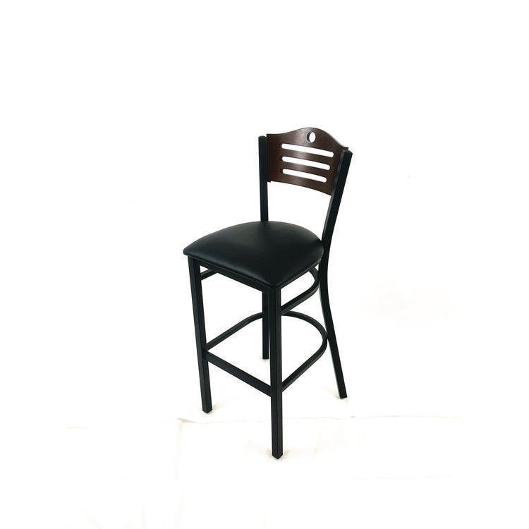 Eagle Series Barstool, Supports Up to 300 lb, 28.5" Seat Height, Black Seat, Dark Walnut Back, Black Base