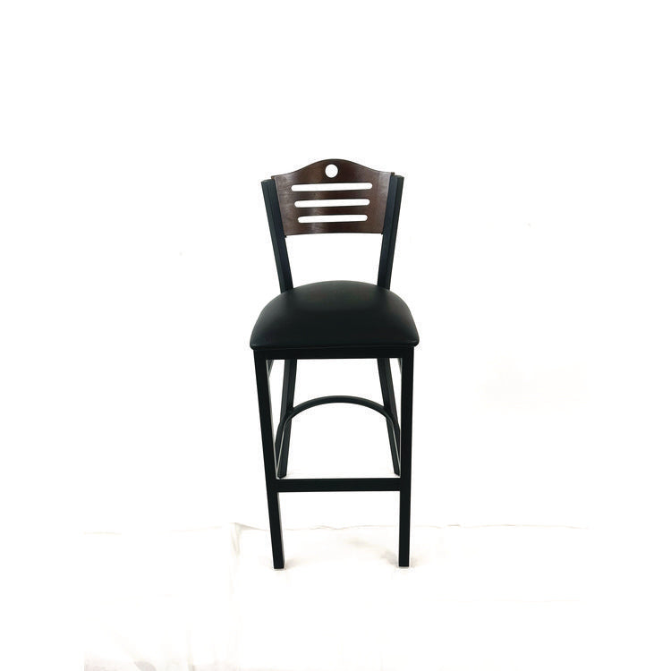 Eagle Series Barstool, Supports Up to 300 lb, 28.5" Seat Height, Black Seat, Dark Walnut Back, Black Base