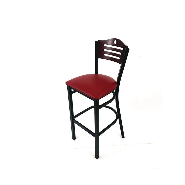 Eagle Series Barstool, Supports Up to 300 lb, 28.5" Seat Height, Burgundy Seat, Dark Mahogany Back, Black Base