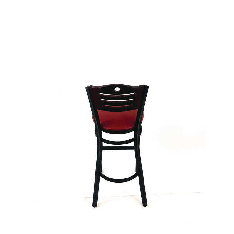 Eagle Series Barstool, Supports Up to 300 lb, 28.5" Seat Height, Burgundy Seat, Dark Mahogany Back, Black Base