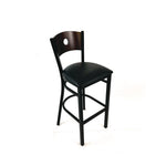 Circle Series Barstool, Supports Up to 300 lb, 28.5" Seat Height, Black Seat, Dark Walnut Back, Black Base