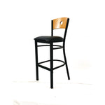 Circle Series Barstool, Supports Up to 300 lb, 28.5" Seat Height, Black Seat, Natural Back, Black Base