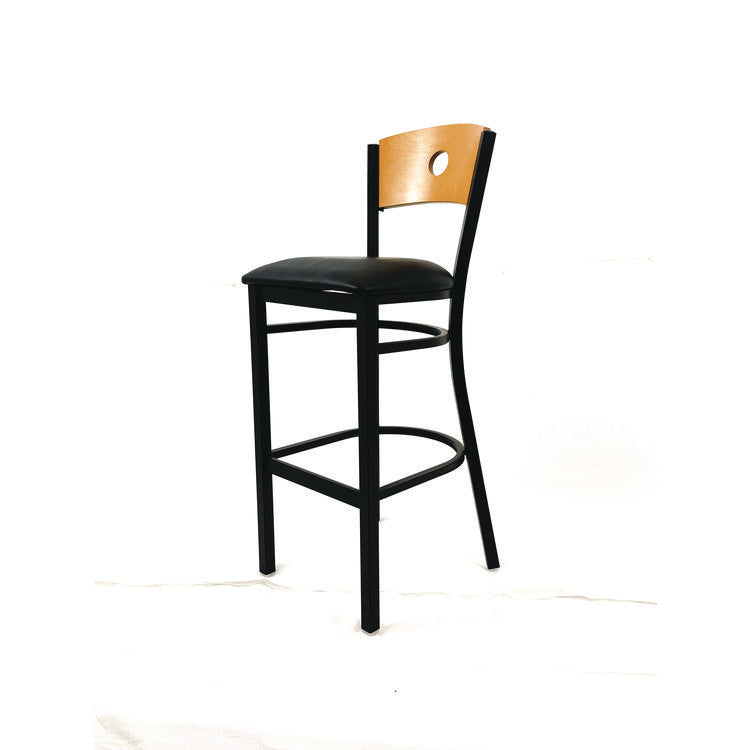 Circle Series Barstool, Supports Up to 300 lb, 28.5" Seat Height, Black Seat, Natural Back, Black Base
