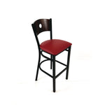 Circle Series Barstool, Supports Up to 300 lb, 28.5" Seat Height, Burgundy Seat, Dark Walnut Back, Black Base