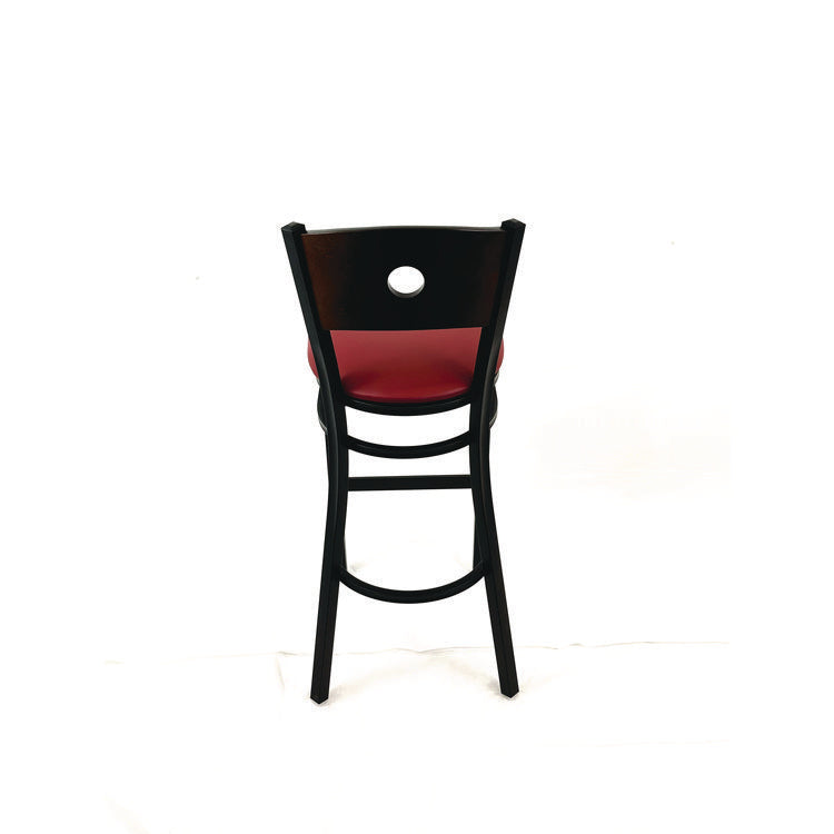 Circle Series Barstool, Supports Up to 300 lb, 28.5" Seat Height, Burgundy Seat, Dark Walnut Back, Black Base