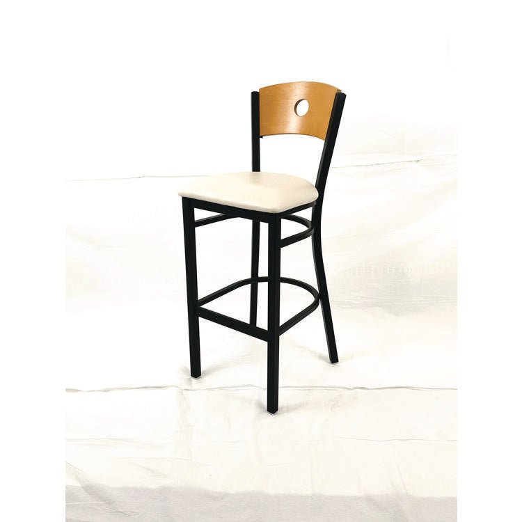 Circle Series Barstool, Supports Up to 300 lb, 28.5" Seat Height, Cream Seat, Natural Back, Black Base