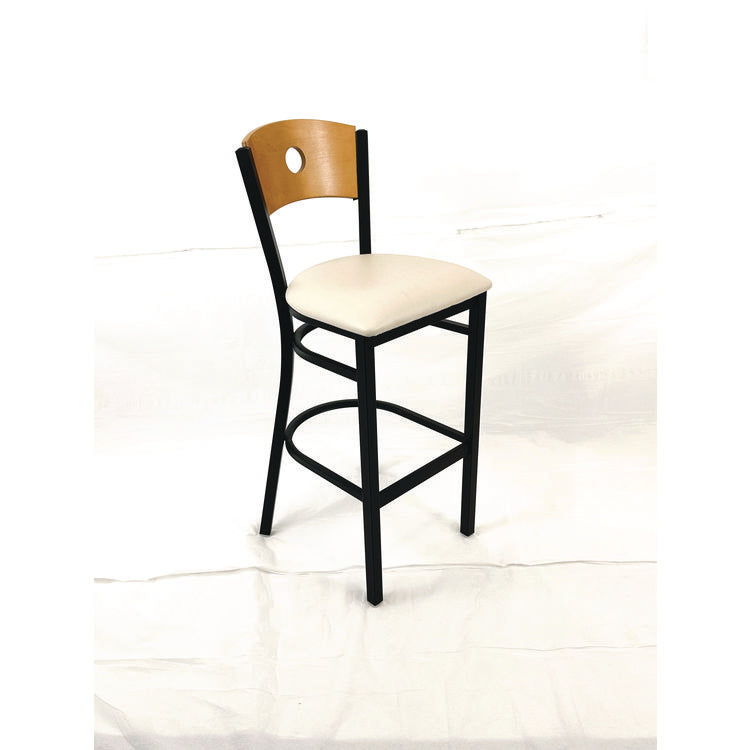 Circle Series Barstool, Supports Up to 300 lb, 28.5" Seat Height, Cream Seat, Natural Back, Black Base