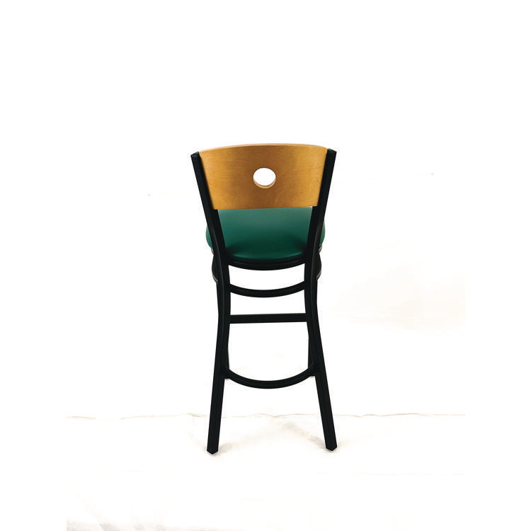 Circle Series Barstool, Supports Up to 300 lb, 28.5" Seat Height, Green Seat, Natural Back, Black Base