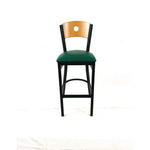 Circle Series Barstool, Supports Up to 300 lb, 28.5" Seat Height, Green Seat, Natural Back, Black Base
