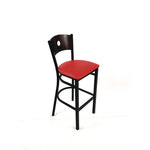 Circle Series Barstool, Supports Up to 300 lb, 28.5" Seat Height, Red Seat, Dark Walnut Back, Black Base