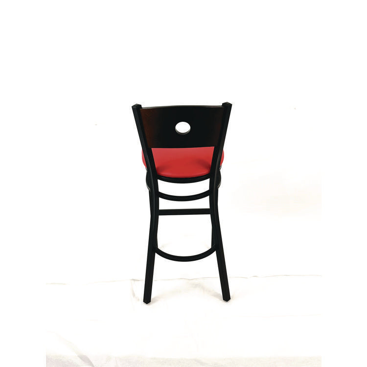 Circle Series Barstool, Supports Up to 300 lb, 28.5" Seat Height, Red Seat, Dark Walnut Back, Black Base