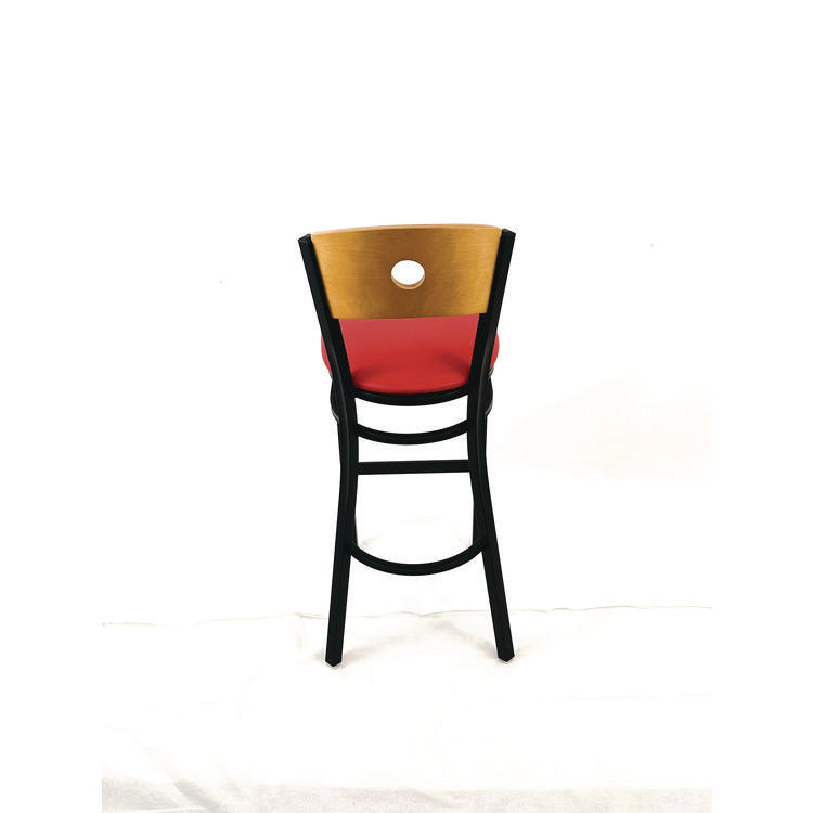 Circle Series Barstool, Supports Up to 300 lb, 28.5" Seat Height, Red Seat, Natural Back, Black Base