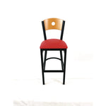 Circle Series Barstool, Supports Up to 300 lb, 28.5" Seat Height, Red Seat, Natural Back, Black Base