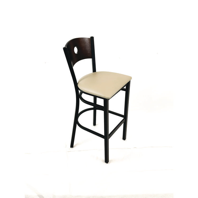 Circle Series Barstool, Supports Up to 300 lb, 28.5" Seat Height, Taupe Seat, Dark Walnut Back, Black Base