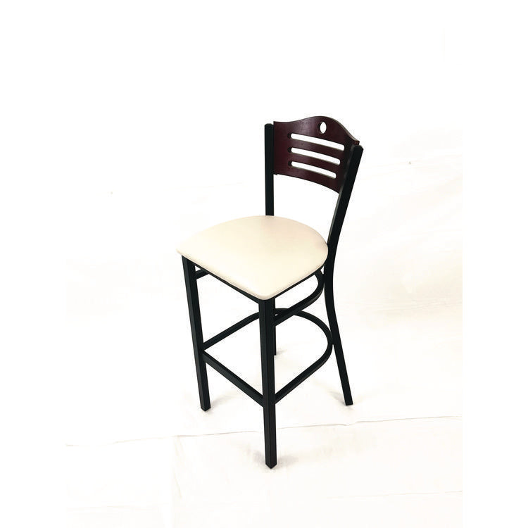 Eagle Series Barstool, Supports Up to 300 lb, 28.5" Seat Height, Cream Seat, Dark Mahogany Back, Black Base