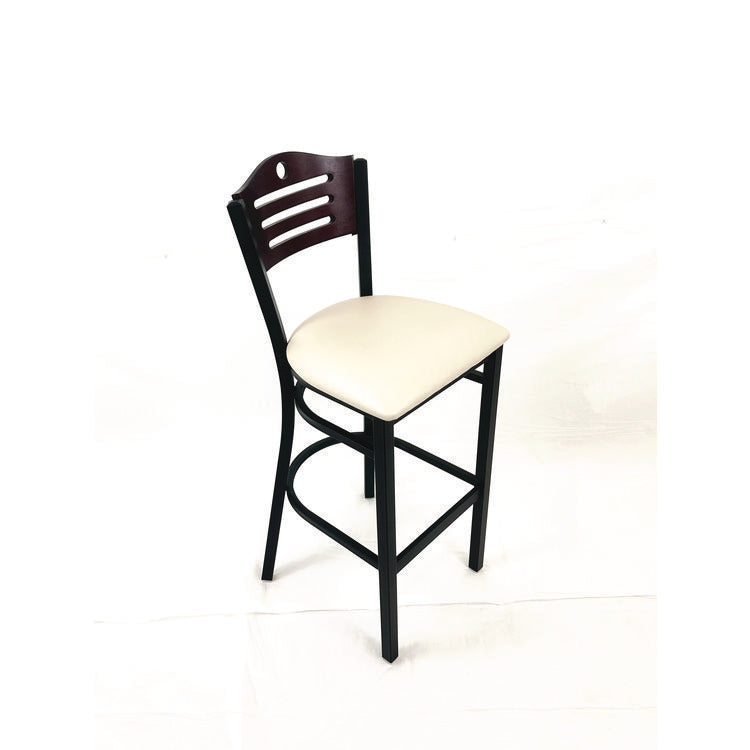 Eagle Series Barstool, Supports Up to 300 lb, 28.5" Seat Height, Cream Seat, Dark Mahogany Back, Black Base