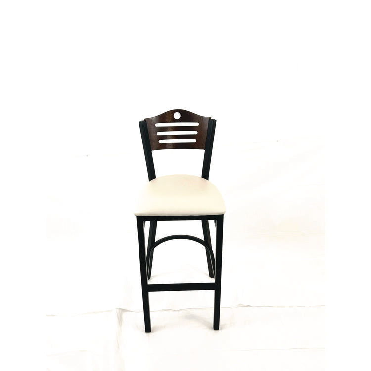 Eagle Series Barstool, Supports Up to 300 lb, 28.5" Seat Height, Cream Seat, Dark Walnut Back, Black Base