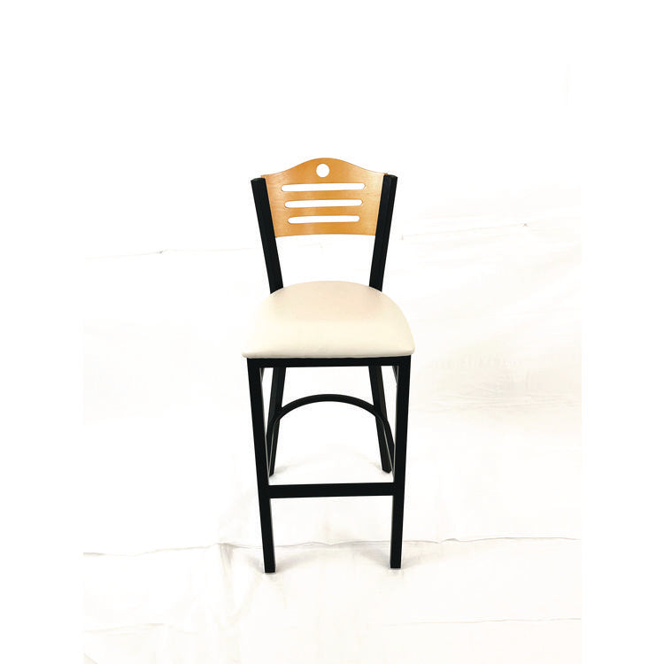 Eagle Series Barstool, Supports Up to 300 lb, 28.5" Seat Height, Cream Seat, Natural Back, Black Base