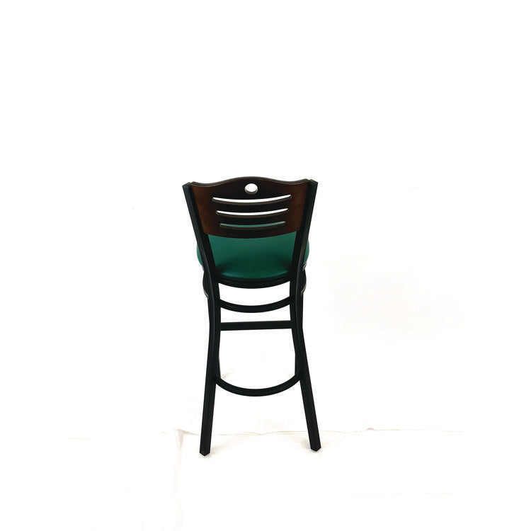 Eagle Series Barstool, Supports Up to 300 lb, 28.5" Seat Height, Green Seat, Dark Walnut Back, Black Base