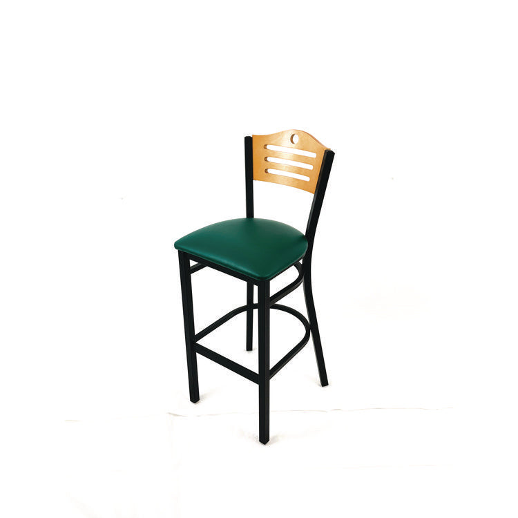 Eagle Series Barstool, Supports Up to 300 lb, 28.5" Seat Height, Green Seat, Natural Back, Black Base