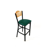 Eagle Series Barstool, Supports Up to 300 lb, 28.5" Seat Height, Green Seat, Natural Back, Black Base