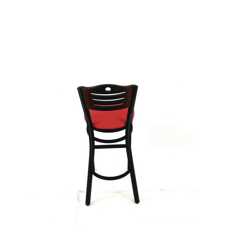 Eagle Series Barstool, Supports Up to 300 lb, 28.5" Seat Height, Red Seat, Dark Walnut Back, Black Base