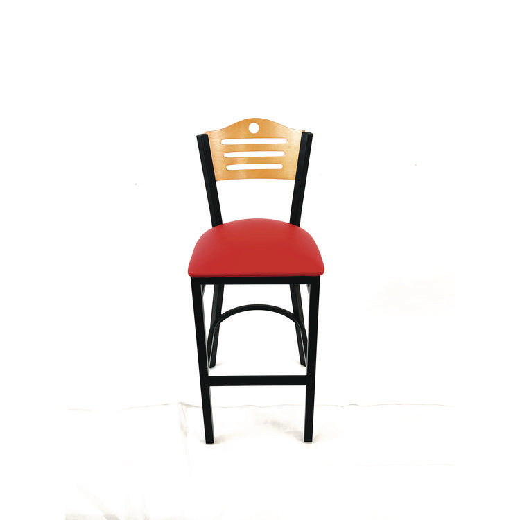 Eagle Series Barstool, Supports Up to 300 lb, 28.5" Seat Height, Red Seat, Natural Back, Black Base