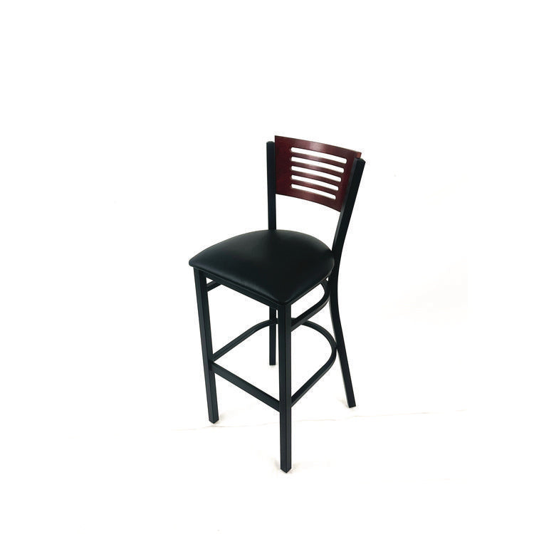 Jones River Series Barstool, Supports Up to 300 lb, 28.5" Seat Height, Black Seat, Dark Mahogany Back, Black Base