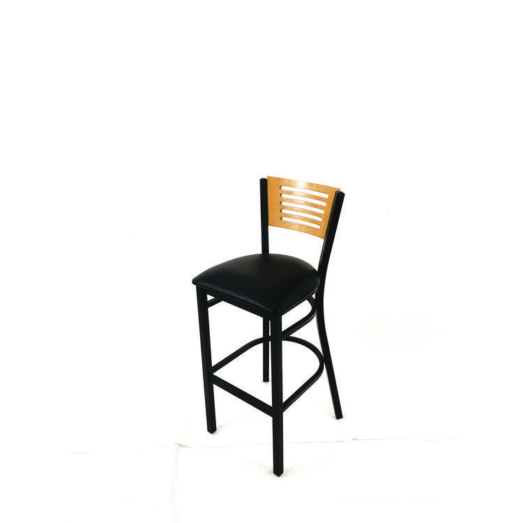 Jones River Series Barstool, Supports Up to 300 lb, 28.5" Seat Height, Black Seat, Natural Back, Black Base