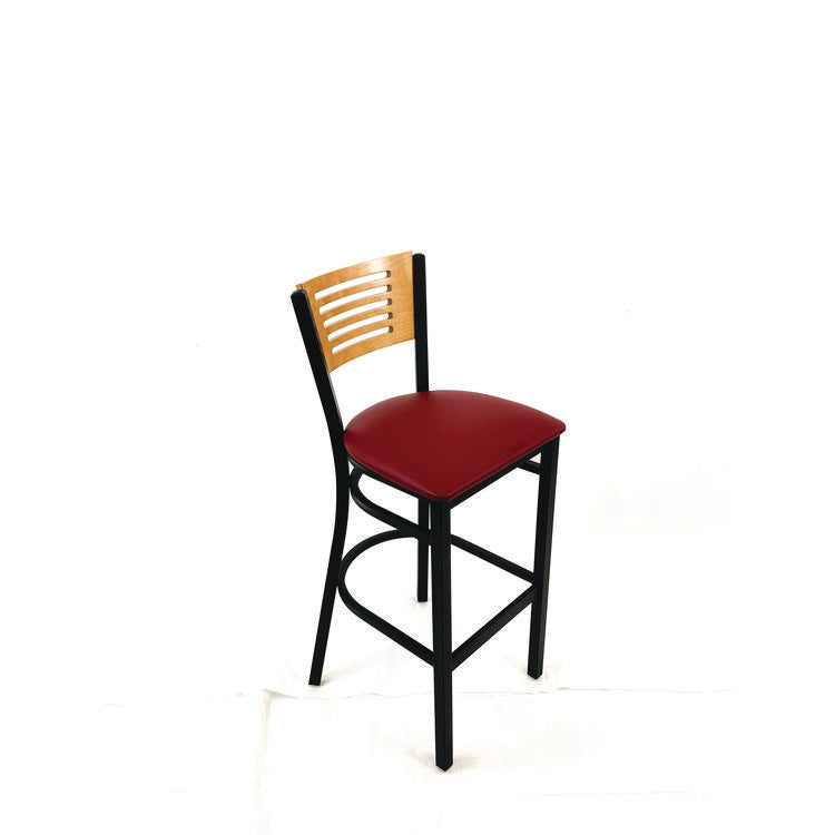 Jones River Series Barstool, Supports Up to 300 lb, 28.5" Seat Height, Burgundy Seat, Natural Back, Black Base