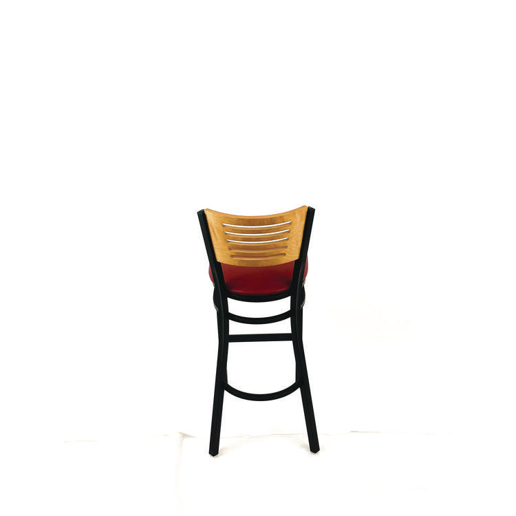 Jones River Series Barstool, Supports Up to 300 lb, 28.5" Seat Height, Burgundy Seat, Natural Back, Black Base