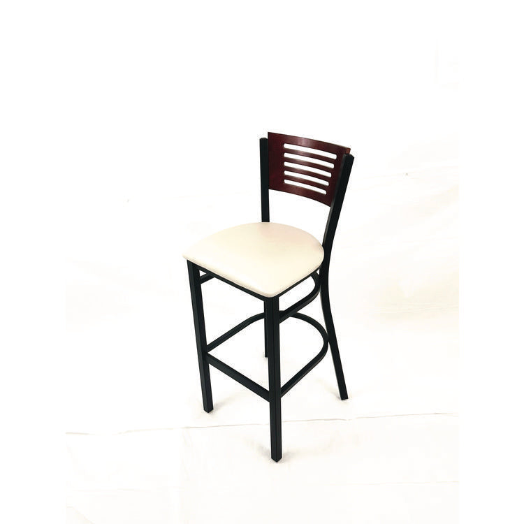 Jones River Series Barstool, Supports Up to 300 lb, 28.5" Seat Height, Cream Seat, Dark Mahogany Back, Black Base