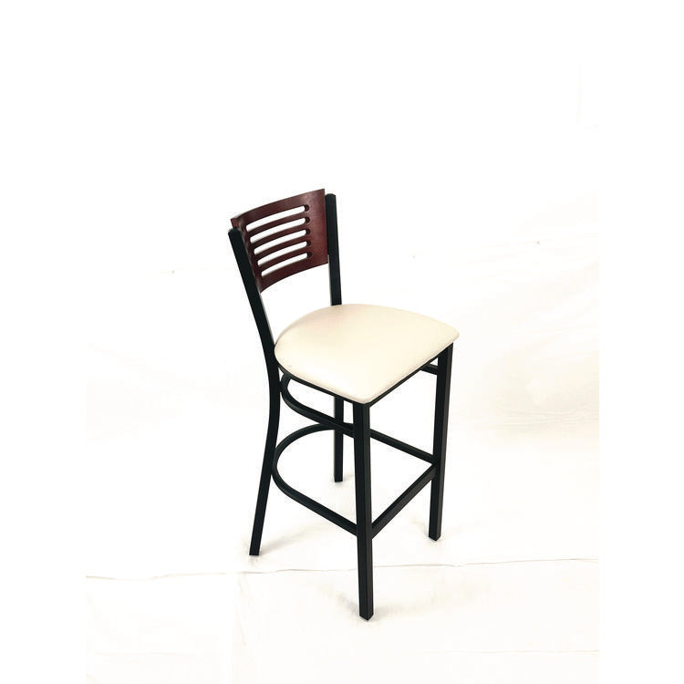 Jones River Series Barstool, Supports Up to 300 lb, 28.5" Seat Height, Cream Seat, Dark Mahogany Back, Black Base