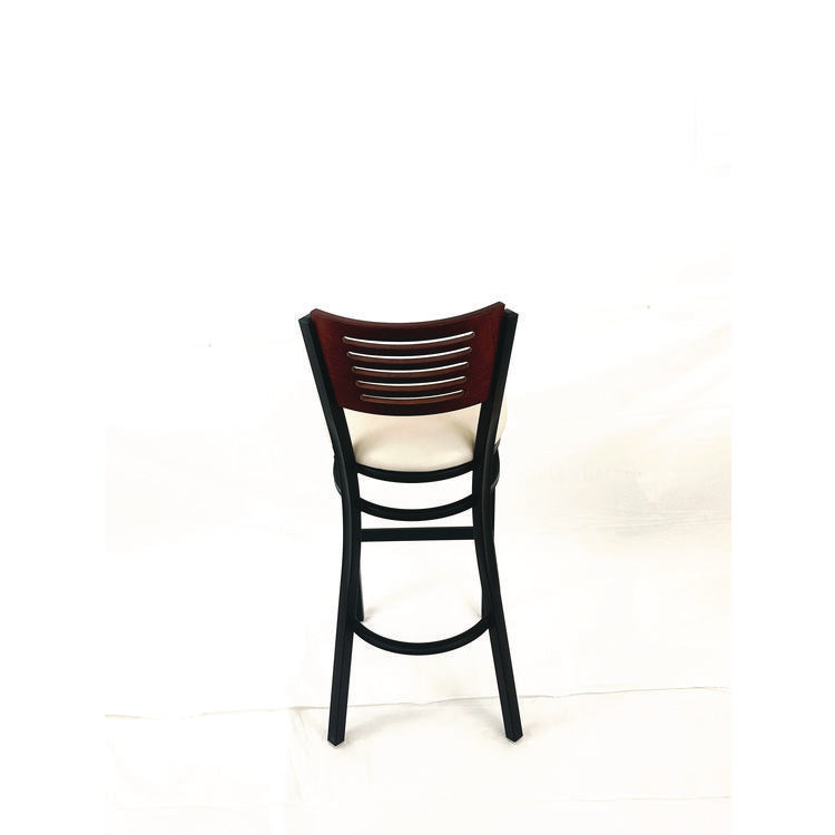 Jones River Series Barstool, Supports Up to 300 lb, 28.5" Seat Height, Cream Seat, Dark Mahogany Back, Black Base