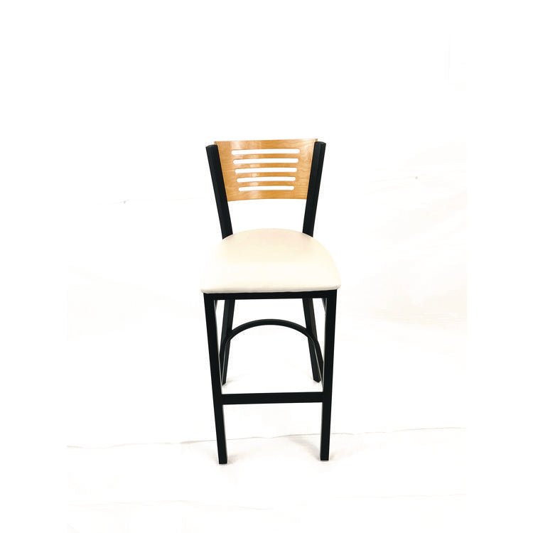 Jones River Series Barstool, Supports Up to 300 lb, 28.5" Seat Height, Cream Seat, Natural Back, Black Base