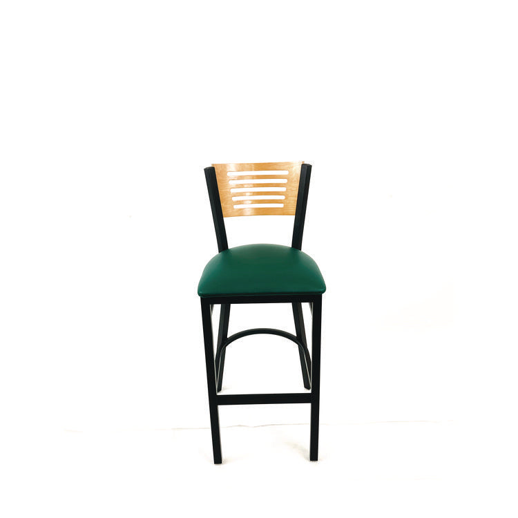 Jones River Series Barstool, Supports Up to 300 lb, 28.5" Seat Height, Green Seat, Natural Back, Black Base