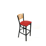 Jones River Series Barstool, Supports Up to 300 lb, 28.5" Seat Height, Red Seat, Natural Back, Black Base