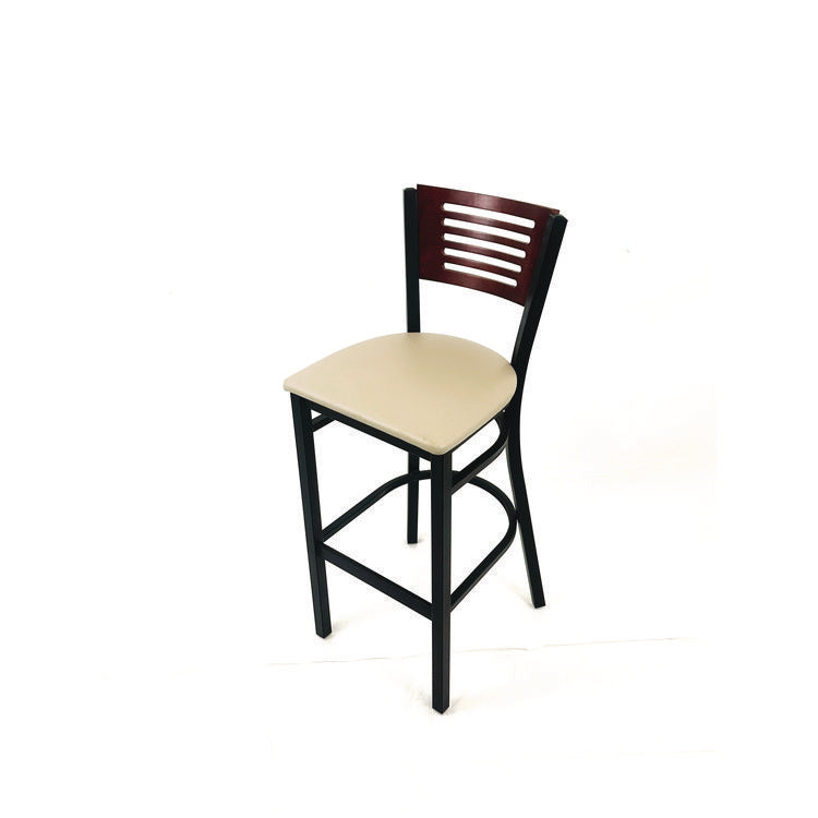 Jones River Series Barstool, Supports Up to 300 lb, 28.5" Seat Height, Taupe Seat, Dark Mahogany Back, Black Base