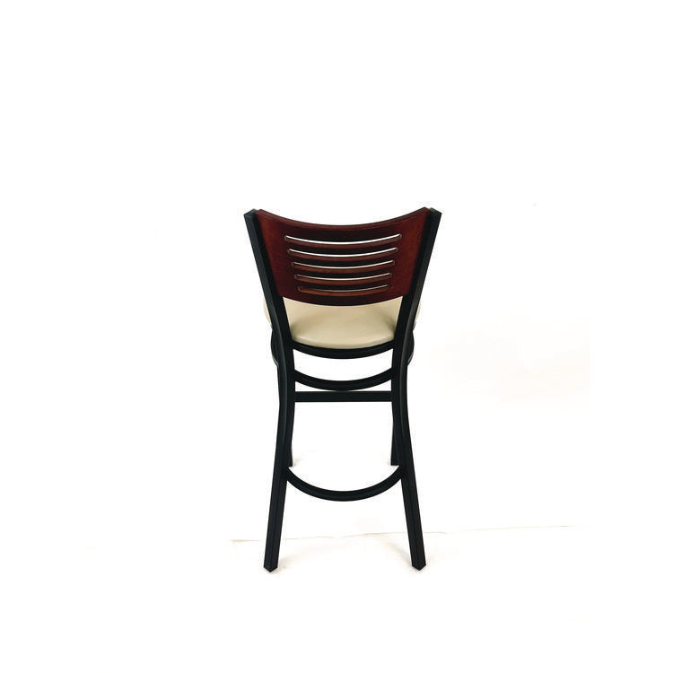 Jones River Series Barstool, Supports Up to 300 lb, 28.5" Seat Height, Taupe Seat, Dark Mahogany Back, Black Base