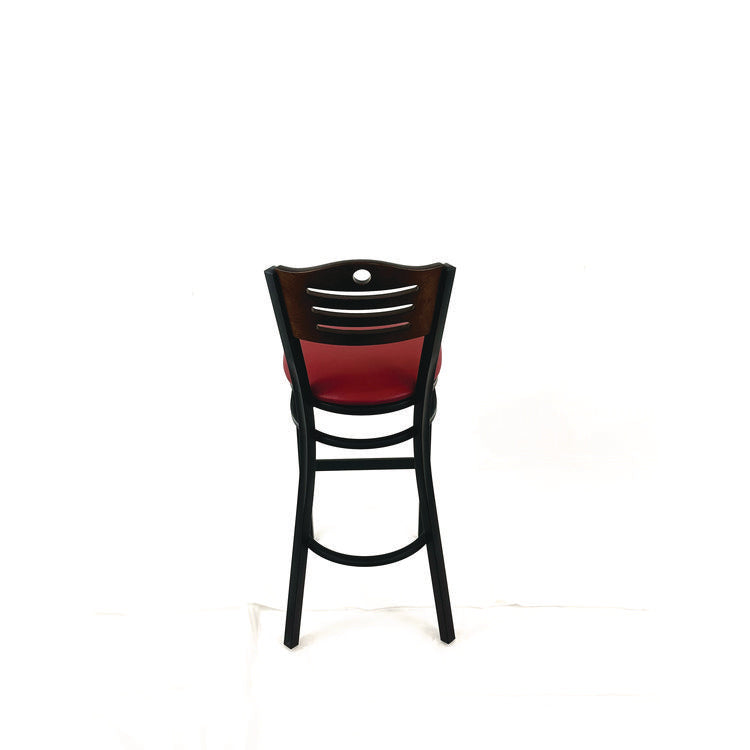Eagle Series Barstool, Supports Up to 300 lb, 28.5" Seat Height, Burgundy Seat, Dark Walnut Back, Black Base
