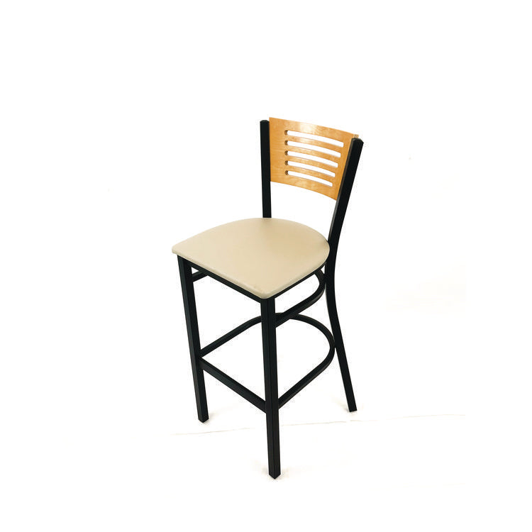 Jones River Series Barstool, Supports Up to 300 lb, 28.5" Seat Height, Taupe Seat, Natural Back, Black Base